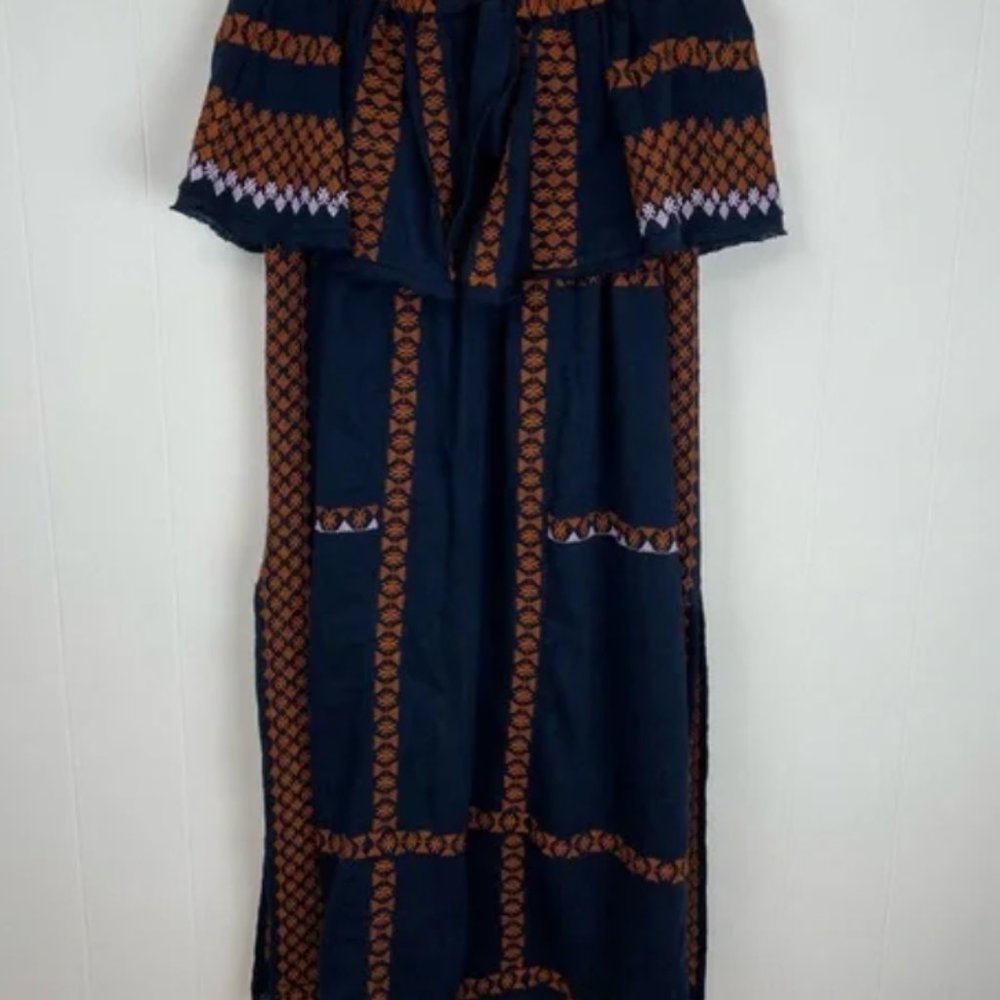 Free people Embroidered Strapless Maxi Dress Navy and Orange
